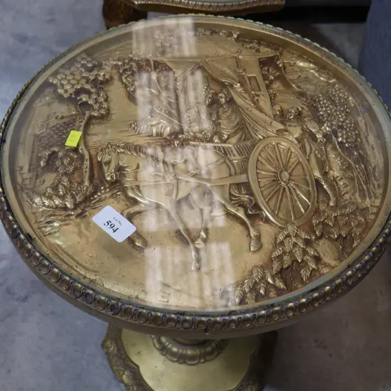 Oriental carved, glass top side table