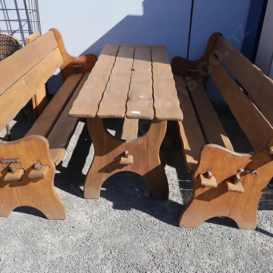 Wooden table and benches