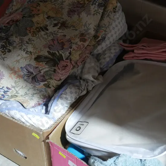 2 boxes bedding etc