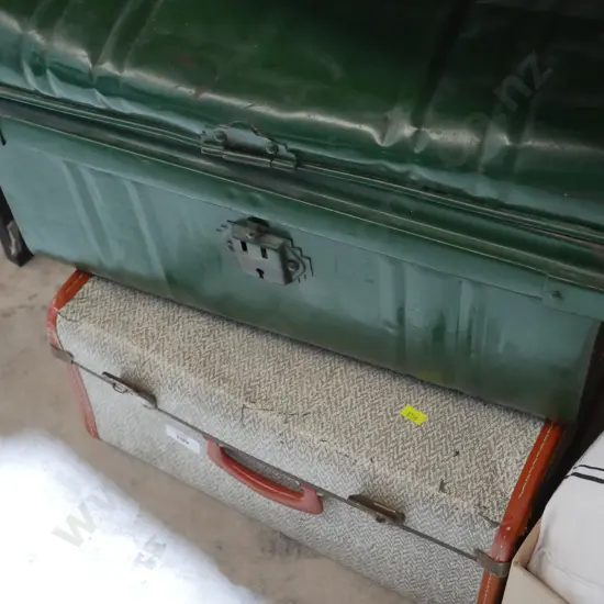 Suitcase and green tin trunk
