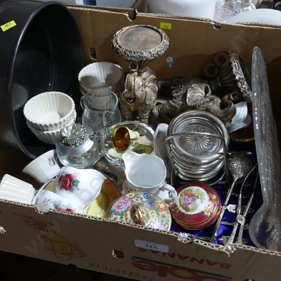 Elephant plant stands, silverware etc