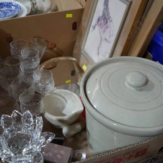 Crystalware, framed art etc