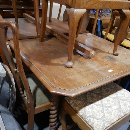 Oak dining table and 8 chairs