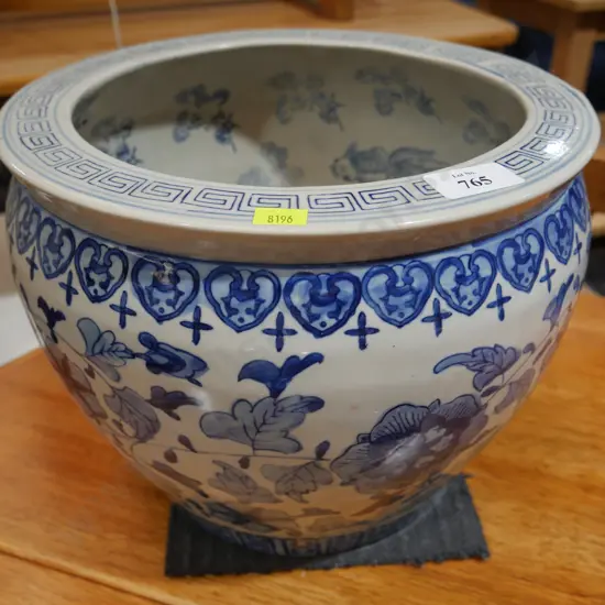 Blue and white planter