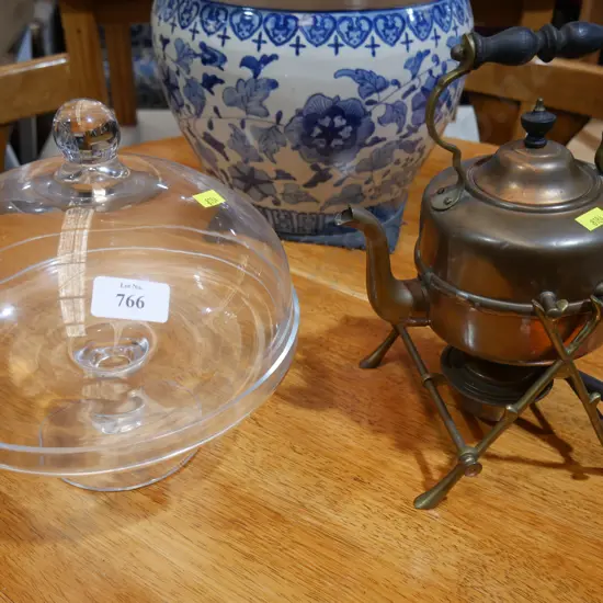 Glass dome serving dish and spirit kettle