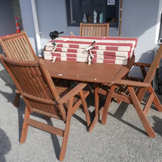 Wooden outdoor table and four chairs