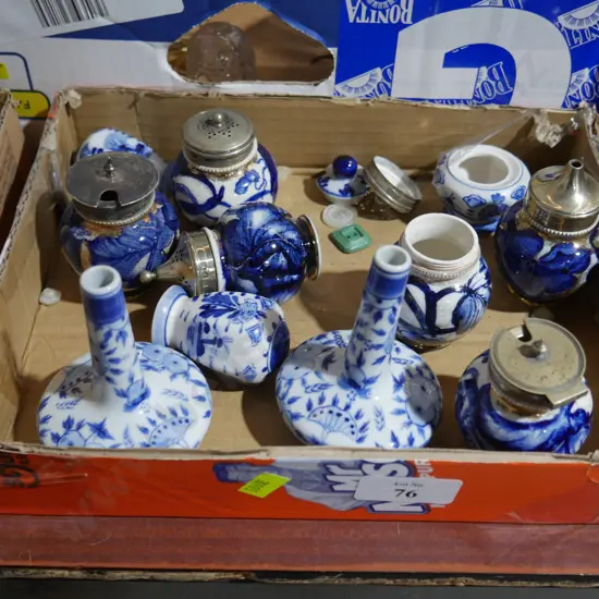 Blue and white condiments etc