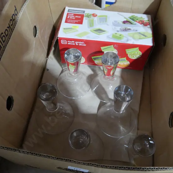 Multi grator, slicer, glassware