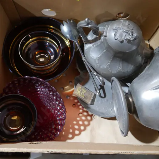 Glass bowls, pewterware