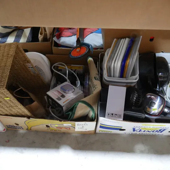 2 boxes jug, iron, heater etc