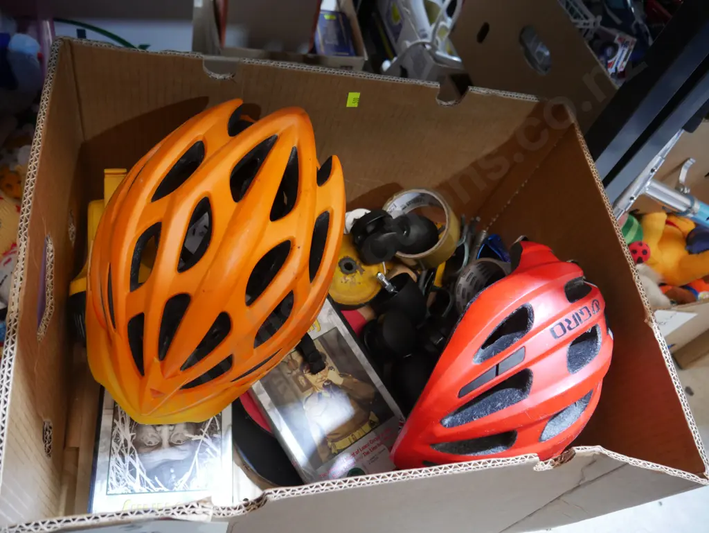 Three boxes of knitted toys, helmets etc Image 1++