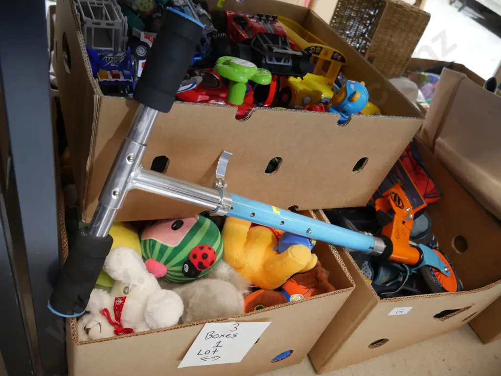 Three boxes of children's toys, scooter etc Image 1++