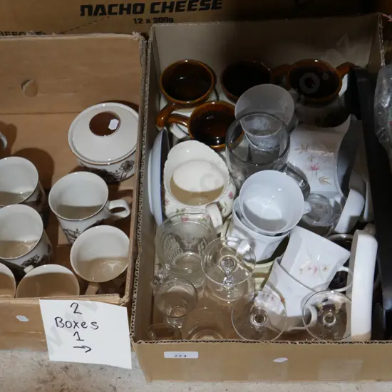 Two boxes of cups etc