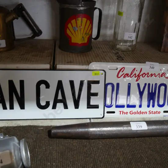 Man cave, Hollywood enamel number plate signs