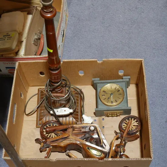 Wooden motorbike, lamp etc