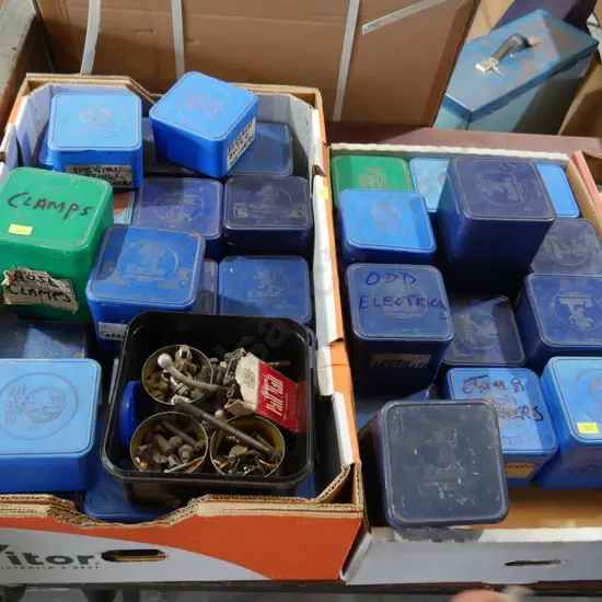 Two boxes of assorted nuts, bolts and fittings