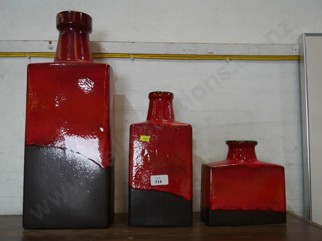 Matching three-piece Schuerich West Germany pottery vases Image 1++