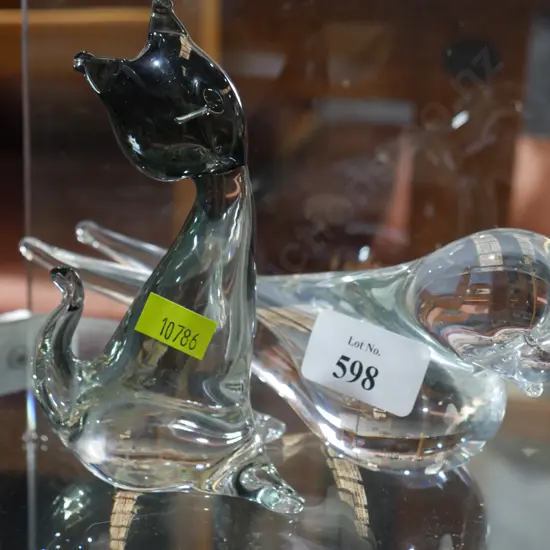 Glass paperweight cat and bird