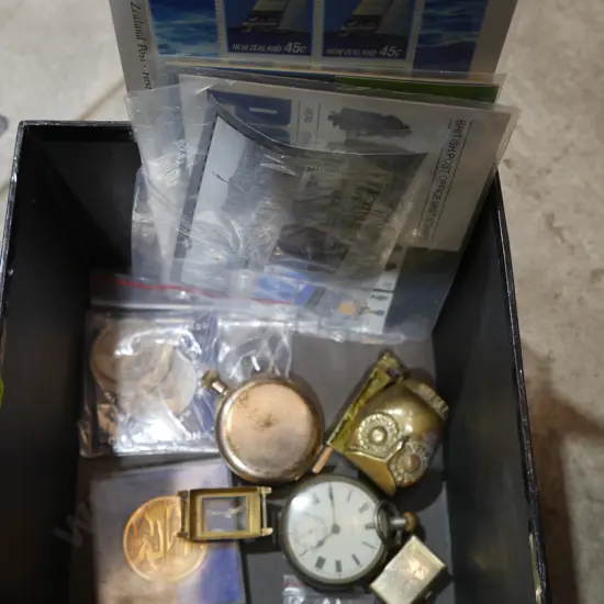 Stamps , coins, pocket watches etc