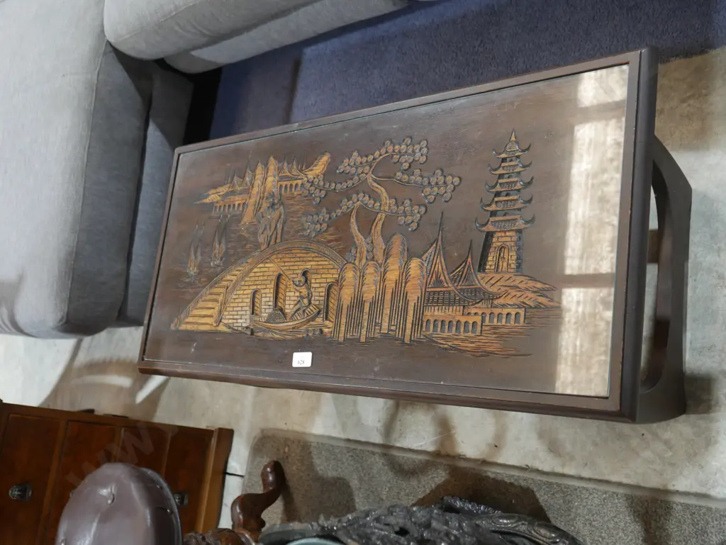 Carved glass top coffee table Image 1++