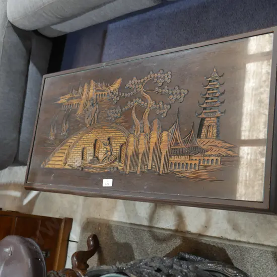 Carved glass top coffee table