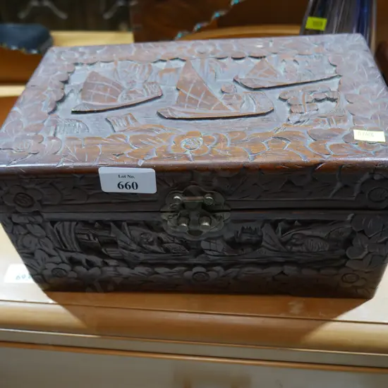 Carved wooden jewellery box