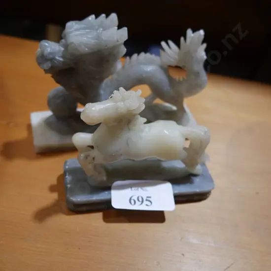 Chinese carved soapstone figurines horse and dragon