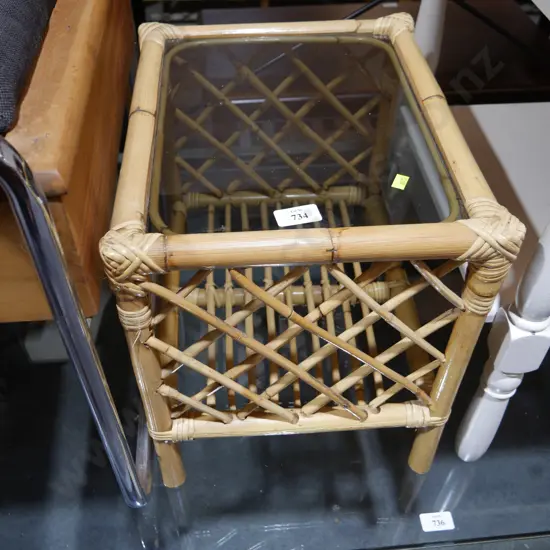 cane glass top side table