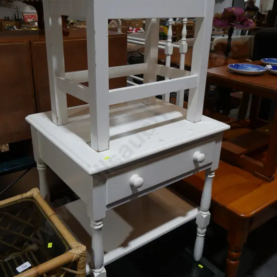 White wooden stool and side table