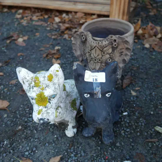 2 dog, and elephant plant pot