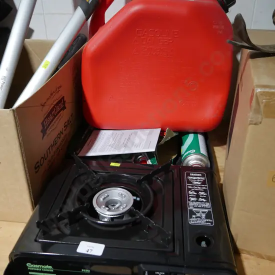 Portable cooker, butane, and gas can