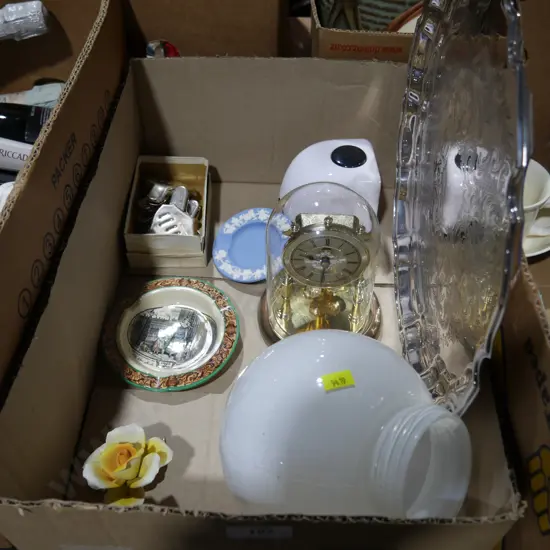 Dome clock, tray, sundries