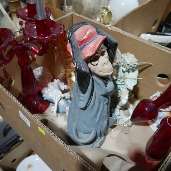 Figurines, red glassware