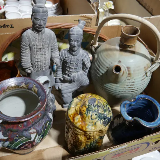 Luke Adams jug, Asian figures, pottery