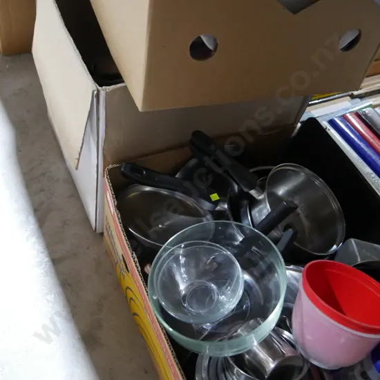 3 boxes kitchenware, sundries