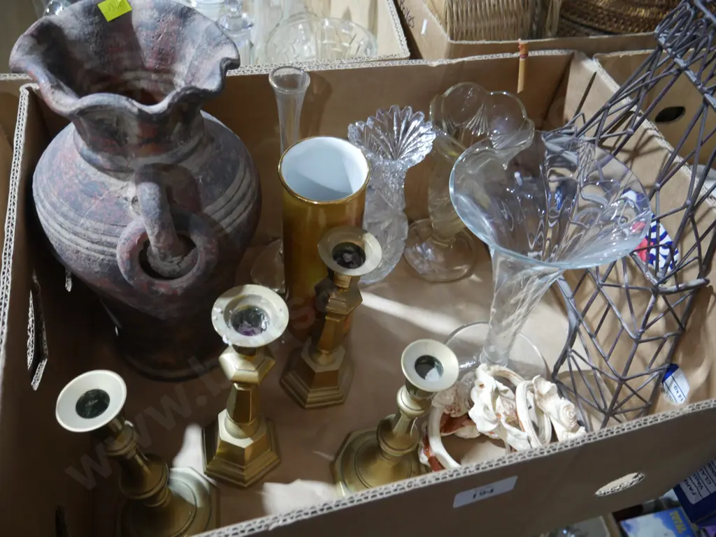 Brass candle stick holders, glassware etc Image 1++