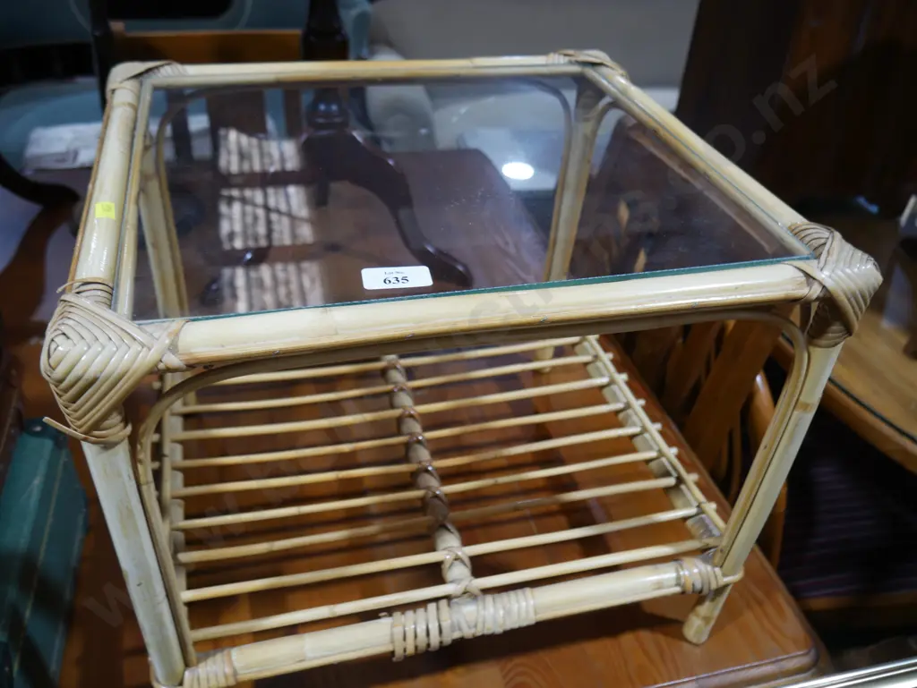 Glass top cane side table Image 1++