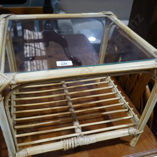 Glass top cane side table