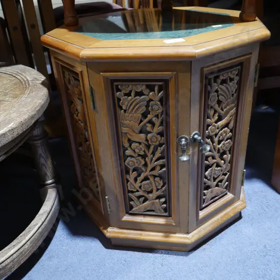 Oriental carved octagonal side table