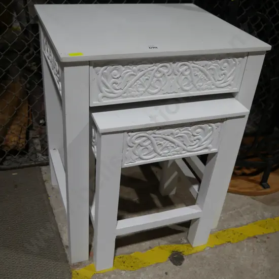 2 white painted tables