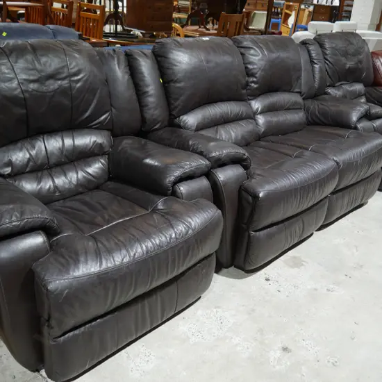 3 piece brown leather lounge suite