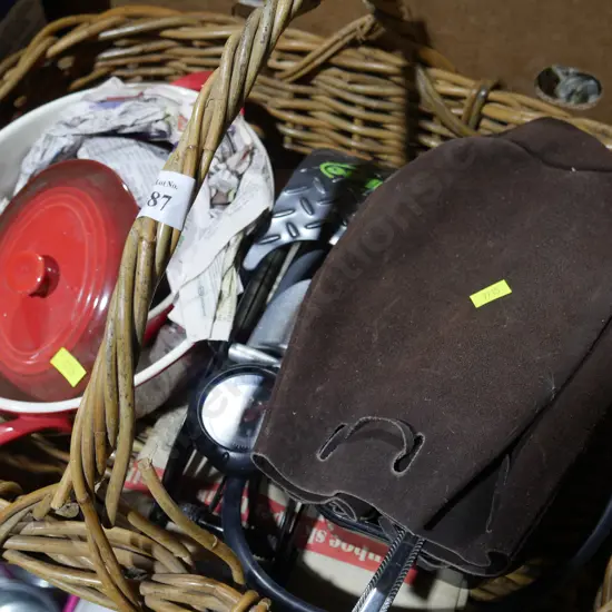 Cane basket, drill bits, etc