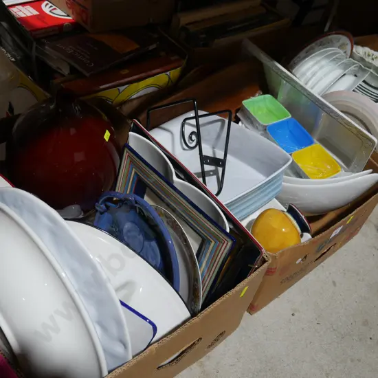 3 boxes kitchenware, sundries