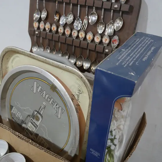 Diana doll, souvenir teaspoons etc