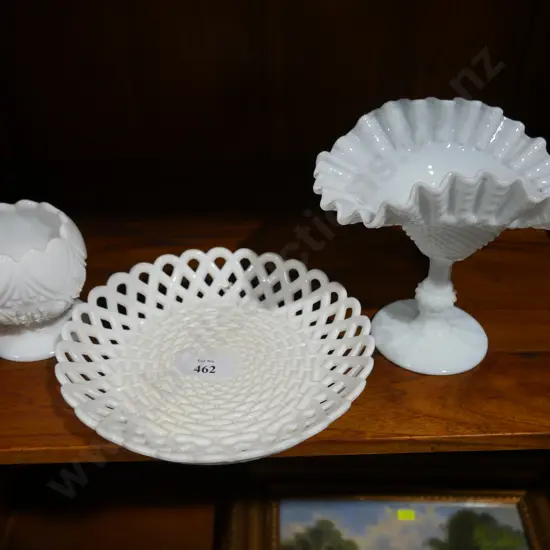 3 pieces of milk glass