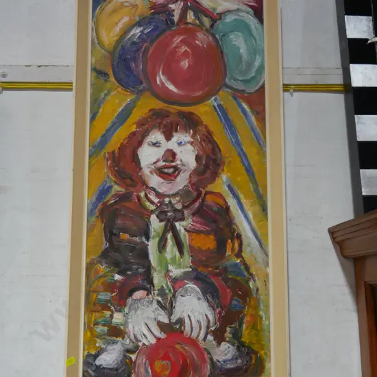 Framed clown oil painting