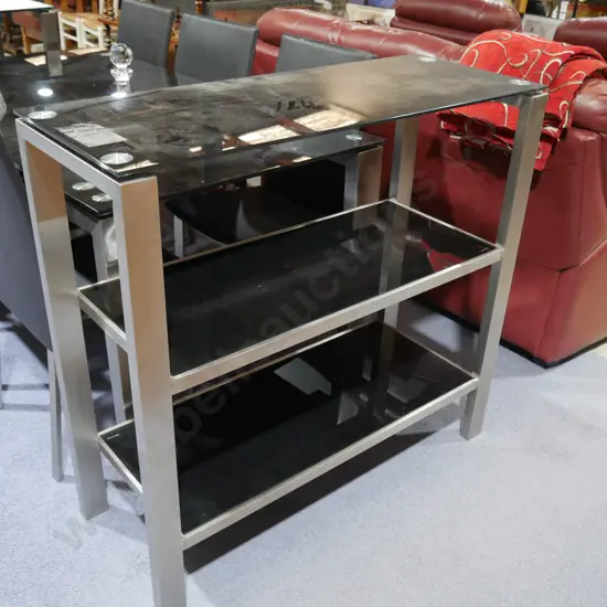Black glass 3 tier shelf unit
