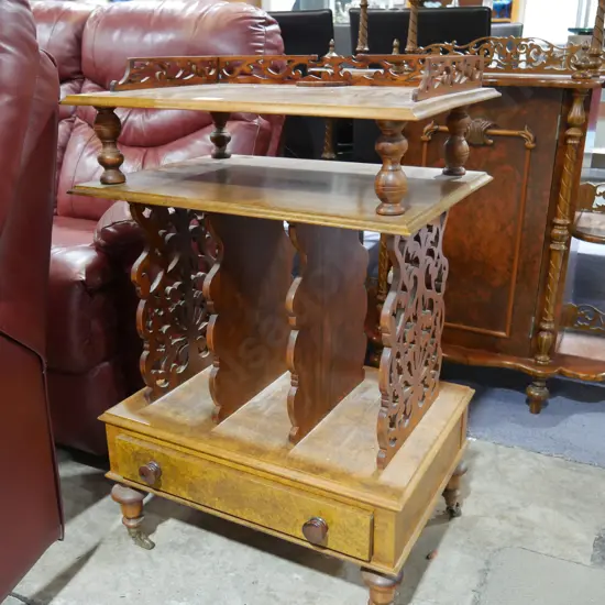 Burr Walnut Canterbury music stand, A/F