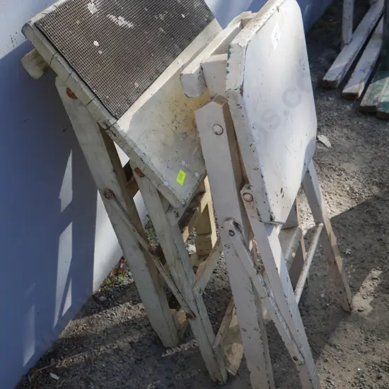 2 wooden folding step stools