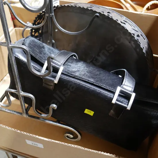 Handbag, metal tray etc